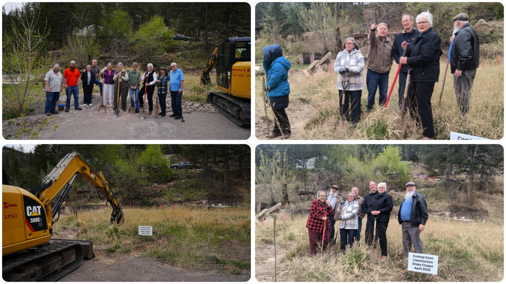 Church congregation from the Chapel in Drake holding a breaking ground ceremony.